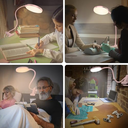 iFalarila Reading Light with Remote, LED Desk Lamp Clip on [1H Timer & Nightlight] RA>95 Dimmable Flexible Gooseneck, Reading Lamp with Clamp for Table - 3.5'' (Adapter Included) - style: 3.5'' Pink