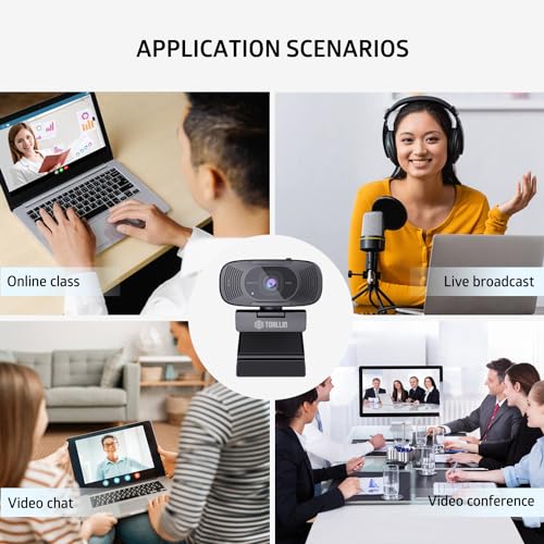 TOALLIN 1080P FHD Auto-Focus Webcam with Dual Microphones, Computer Web Camera, 90° Wide Angle, Privacy Shutter, USB Webcam for Video Calls - style: 1080P Auto Focus Webcam