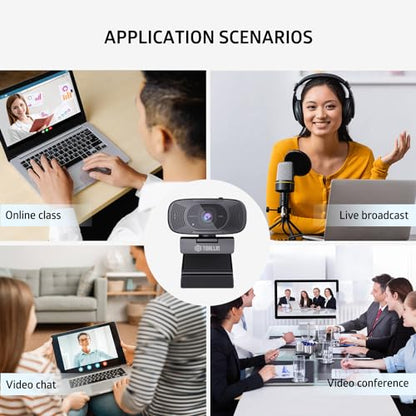 TOALLIN 1080P FHD Auto-Focus Webcam with Dual Microphones, Computer Web Camera, 90° Wide Angle, Privacy Shutter, USB Webcam for Video Calls - style: 1080P Auto Focus Webcam