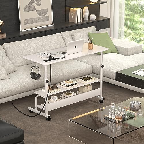Armocity 39" Rolling Standing Desk with Charging Station for Couch Bed - color: White, size: 39''