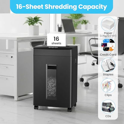 Locksworth 16-Sheet Cross Cut Paper Shredder, 6 Gallon Heavy Duty Commercial Shredder for Home Office, P-4 High Security Shredders for Paper/CD/Credit Card/Staple/Clip, 60 Mins Continuous Running | P-4 High Security Shredder, Suitable for CD/Credit Card/S