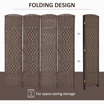 HOMCOM 4 Panel Room Divider 6 Ft Privacy Screen Hand-Woven Brown | Folding PP Wall Partition, Pine Wood Frame, Freestanding Room Separator, Bedroom Home Office, No Assembly - color: Brown, size: 4 Panel