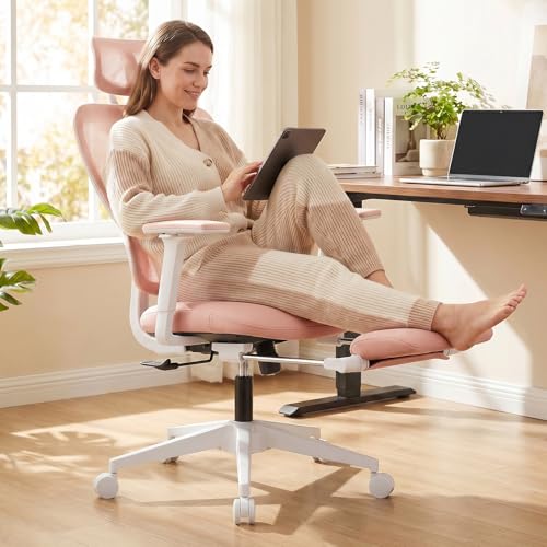 Ergonomic Office Chair with Footrest and Dynamic Lumbar Support, Pink - color: Pink