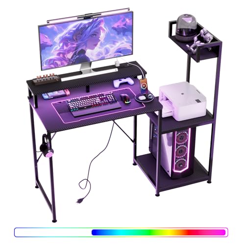 VINGLI 47 Inch L-Shaped Computer Desk, Small Computer Gaming Desk with Fabric Drawers & Storage Shelves, Charging Station, Monitor Stand for Home, Office, Black - color: Black, size: 47 Inch