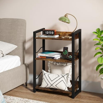 Hosfais 3-Tier Small Bookshelf Bookcase with Edge Protection - color: Rustic Brown, size: 3-tier