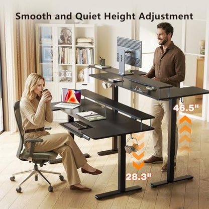 OffiGo 63 Inch U Shaped Electric Standing Desk with Keyboard Tray, Black - color: Black, size: 63 Inch