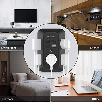 Addtam Surge Protector, Outlet Extender with 5 AC and 4 USB Ports, Black | Multi Plug Wall Outlet, Electric Outlet Splitter, 3-Sided 1800J Power Strip for Home Office Dorm, Easy to Install, Save Space - style: 1C3A No PD
