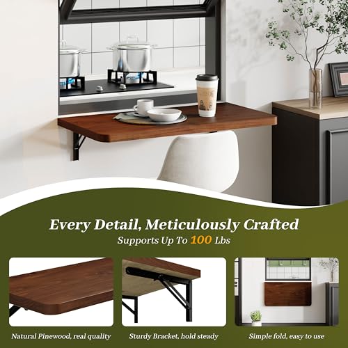 Dogsky Floating Wall Desk 24" x 14" - 100 lbs Heavy Duty Solid Pine - color: Walnut, size: 24" x 14"