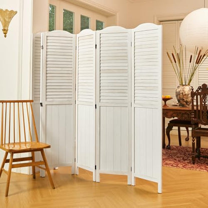 Room Dividers, 5.75Ft Individual Privacy Screens Foldable Wooden Louver & MDF Stable Wall Divider for Home Office Bedroom, 6 Panels (White-Washed) - color: White - Unique, size: 6 Panels