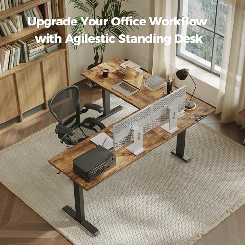 Agilestic L Shaped Standing Desk Adjustable Height, 75 Inch, Rustic Brown - color: Rustic Brown, size: 75 x 61 Inch