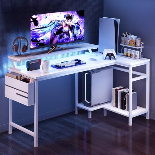 DUMOS L Shaped Gaming Desk, 48" Computer Desks with Storage Shelves