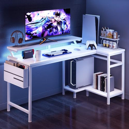 DUMOS L Shaped Gaming Desk, 48" Computer Desks with Storage Shelves