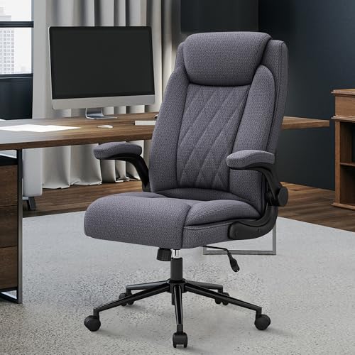 ralex-chair Big and Tall Office Chair -500 lb Heavy Duty Office Chair for Big Man, Fabric High Back Executive Office Desk Chair with 120° Tilt Rock,Computer Desk Chair with flip up arm - Grey - color: Grey, size: set of 1