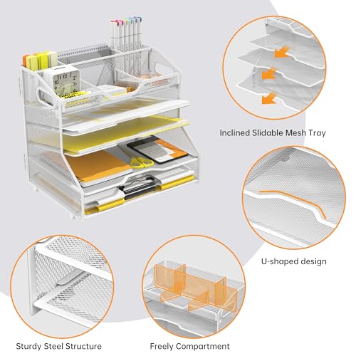 YINGHUA 5-Tier Mesh Desk Organizer, Letter Tray - White - color: 5 Tier-white