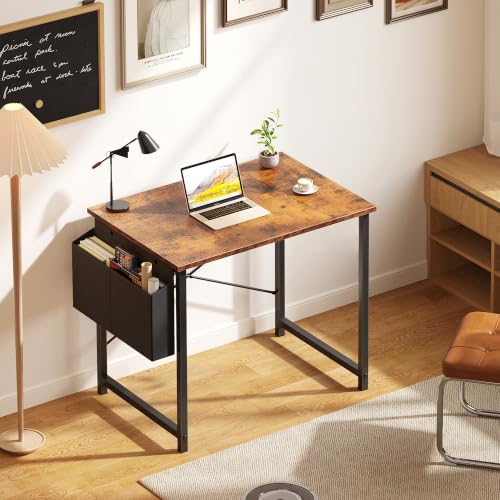 OLIXIS Small Computer Desk, 31 Inch Gaming Desks for Home Office | Writing Study Craft Work Table, Computer Workstation for Bedroom Small Spaces with Storage Bag, Brown - color: Brown Top &Black Legs, size: 31 Inch