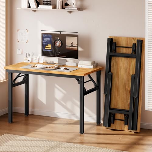 DlandHome 35.8 Inch Small Folding Computer Desk for Home Office, Teak Black - color: Teak + Black, size: 35.8 Inches