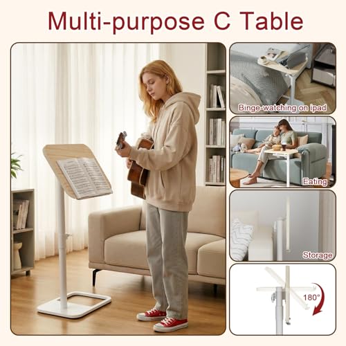 GOYLSER TV Tray Table for Couch, Height Adjustable/360° Swivel/180° Flip-Over Panel Design C-Shaped End Table, Sofa End Side Table with Phone & Tablet Slot for Eating, Laptop, Couch (Natural) - color: Natural, style: Angle Tilt