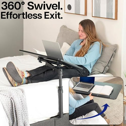 Height Adjustable Under Mattress 30 inch Bedside Desk, Works with Lofts and Beds Without Frames, Tilting Desktop, Fits Laptops, Books, and More, Black - size: 30"