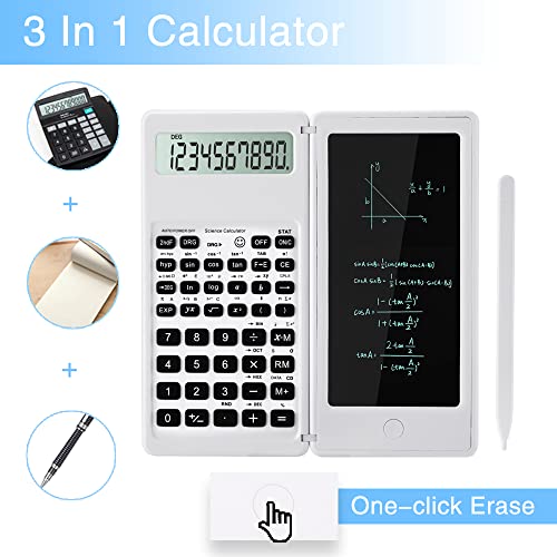 LveSunny Scientific Calculator for Students, 10-Digit Large Screen Math Calculator with Notepad, School Calculator for Middle School, High School and College, Back to School Supplies, White - color: White