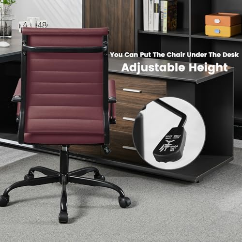 Office Desk Chair Leather, Conference Room Chairs with Wheels, Modern Executive Computer Guest Chairs with Arms. - color: Burgundy
