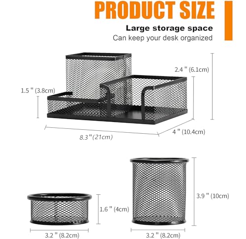 Pen Holder for Desk, Desk Organizers Set-3 Compartments Mesh Pencil Holder with Pencil Pen Cup and Paper Clip holder, Desk Accessories for Marker Craft, Ideal Office School Supplies(3 pack, Black) - style: 3pcs desk organizers