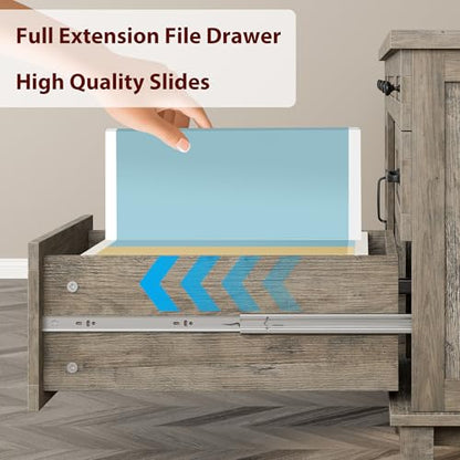 GarveeHome Farmhouse Executive Desk with File Drawers, 60 in Home Office Desk with Charging Station, Wooden Computer Desk with Cabinet Storage for Work Study Writing, Rustic Gray - color: Rustic Gray