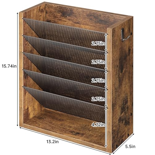 Mail Organizer Wall Mounted, 6-Slot Hanging File Organizer with Key Holder - color: Rustic Brown （wall Mount）
