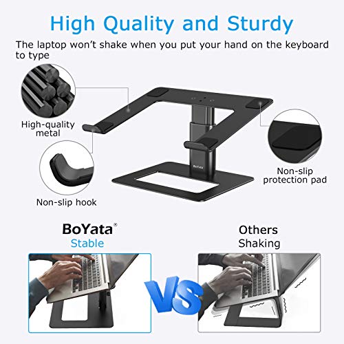BoYata Laptop Stand, Height Adjustable Laptop Riser for 11-17" Laptops | Ergonomic Laptop Stand for Desk, Ventilated with U-Shaped Open Design, Sturdy Notebook Stand for 10-17'' Laptops, Black - color: Black