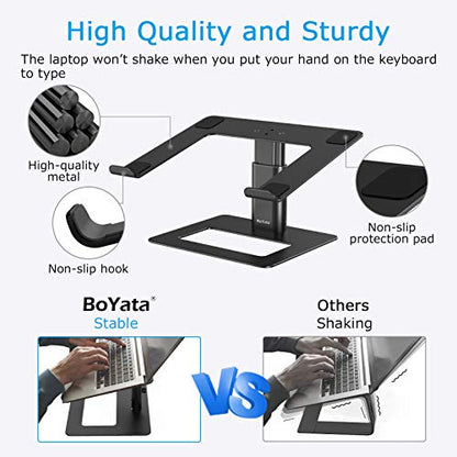 BoYata Laptop Stand, Height Adjustable Laptop Riser for 11-17" Laptops | Ergonomic Laptop Stand for Desk, Ventilated with U-Shaped Open Design, Sturdy Notebook Stand for 10-17'' Laptops, Black - color: Black