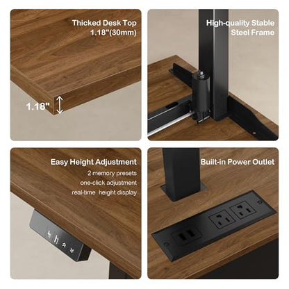 71" Executive Standing Desk with Privacy Panel, Black Walnut | Electric Height Adjustable with One-Piece Desktop, Built-In Power Outlets and Storage, Home Office Executive Workstation