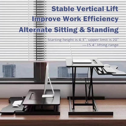 32 Inch Desk Converter, Height Adjustable Sit to Stand Riser, Dual Monitor and Laptop Workstation with Wide Keyboard Tray, Standing Computer Desk (Black) - color: Black