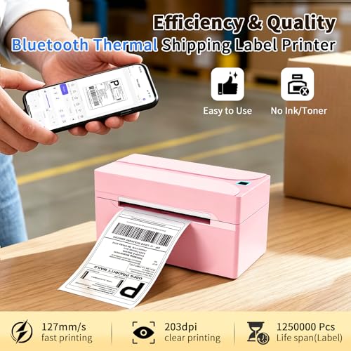 Bluetooth Thermal Label Printer,4x6 Shipping Label Printer - color: Pink