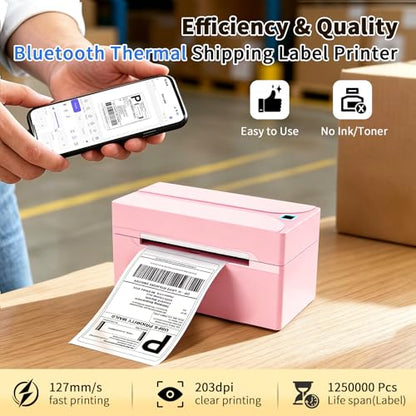 Bluetooth Thermal Label Printer,4x6 Shipping Label Printer - color: Pink