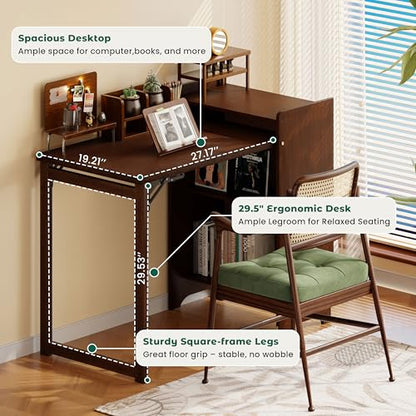 HDDFER Bamboo Folding Desk for Small Spaces,Hidden Desk with Storage Shelf, Foldable Computer Desk for Bedroom Home Office, Mid Century Modern Fold Out Table Writing Table, Walnut - color: Walnut
