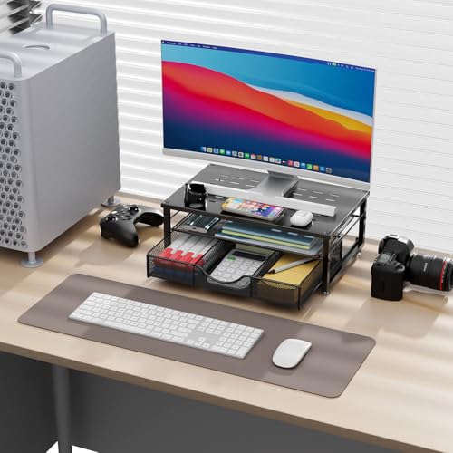 gianotter Computer Monitor Stand Riser with Drawer - color: Black