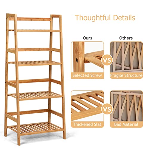 COSTWAY 4-Tier Ladder Shelf, Bamboo Plant Stand Rack | Freestanding Bookcase, Flower Stand Rack Holder for Garden, Balcony, Living Room, Bedroom (Natural) - color: Natural, size: 19" x 12.5" x 45" (L x W x H)