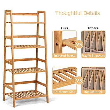 COSTWAY 4-Tier Ladder Shelf, Bamboo Plant Stand Rack | Freestanding Bookcase, Flower Stand Rack Holder for Garden, Balcony, Living Room, Bedroom (Natural) - color: Natural, size: 19" x 12.5" x 45" (L x W x H)