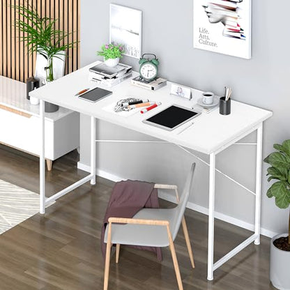YSSOA Computer Desk Home Office Work Study Writing Modern Simple Table with Headphone Hooks - color: Basic White, size: 47 Inch