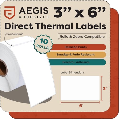 3" X 6" Direct Thermal Labels (2500 Count, 10 Rolls) - Large - size: 3" X 6"