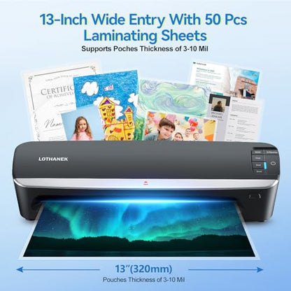 13 inch 4-Roller Commercial Laminator Machine, 3-10 Mil 60-Second Warm-up | LOTHANEK A3 Heavy Duty Laminating Machine with 50 Sheets, Thermal Machine for Home, School Office Teacher Use