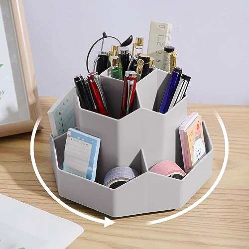 INSTOME Desktop Organizer with Pencil Holders 360°Rotating Pen Holder 9 Compartments - color: Gray