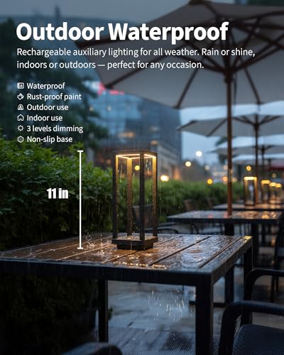 PUSU Cordless Waterproof Table Lamps Set of 2, Black LED Outdoor Desk Lamp | Rechargeable 4000mAh Battery Operated, 2700K 3-Level Dimmable, Portable Lighting for Patio, Camping, Bedroom, Night Light - color: Matte Black (2 Pack)