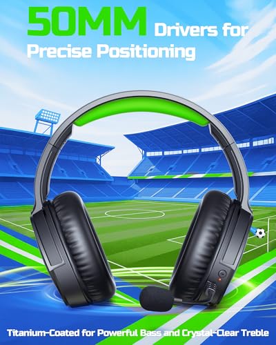 BINNUNE Wireless Gaming Headset — 2.4GHz Low-Latency USB Dongle + Bluetooth, 50mm Drivers 7.1 Surround, Noise-Cancelling Mic, 40H Battery — Over Ear Wireless Headphones for PS5, PC, Laptop, Green - color: Green