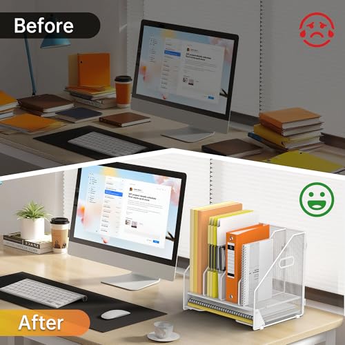 Docnest Mesh Desk File Organizer, 4 Vertical Compartment Box Sorter, White - color: White-4 Compartments