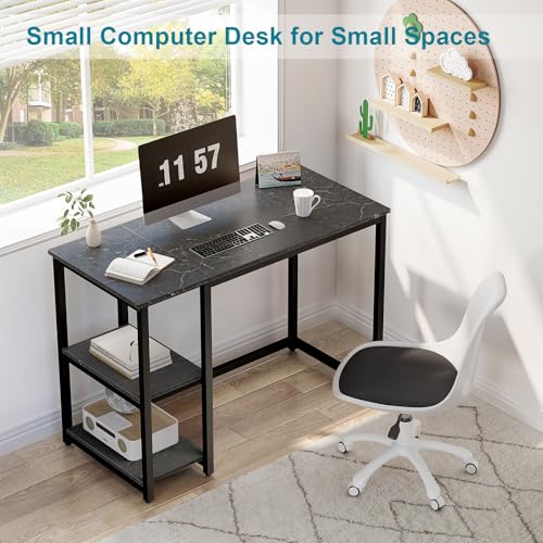 SINPAID Computer Desk 40 inches with 2-Tier Shelves Sturdy Home Office Desks with Large Storage Space Modern Gaming Desk Study Writing Laptop Table, Black Marble - color: Black Marble, size: 40 IN