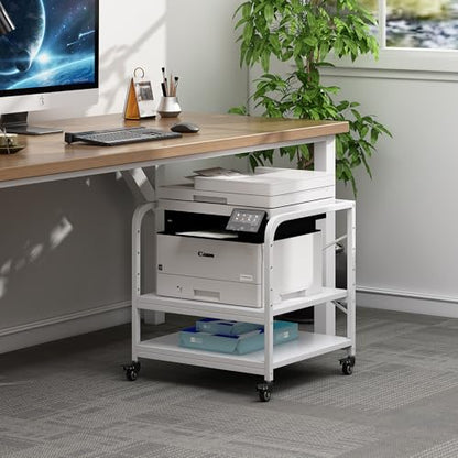Fannova Large Printer Stand for Under Desk Storage, Adjustable Top Shelf | Table Top 20"x20", Fits 3D/Laser Printer, Easy Roll Industrial Wheels, Heavy Duty 2 Tier Printer Cart for Home Office, White - color: White