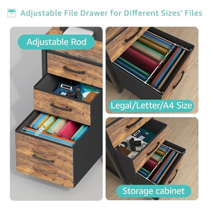 Lufeiya Computer Desk with File Drawers Cabinet, 47 Inch Reversible Home Office Desks with Fabric Filing Cabinet for Small Space, Study Writing Table PC Desks, Rustic Brown - color: Rustic Brown, size: 46.6"
