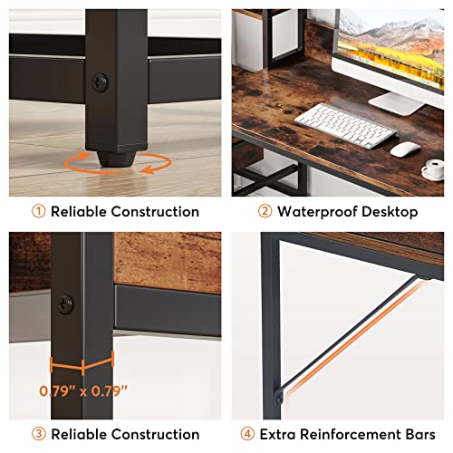 Tribesigns 55 Inch Computer Desk with 2 Drawers and Storage Shelves, Rustic Office Desk with Hutch, Study Writing Gaming Table Laptop Workstation for Home Office (Brown) - color: Brown