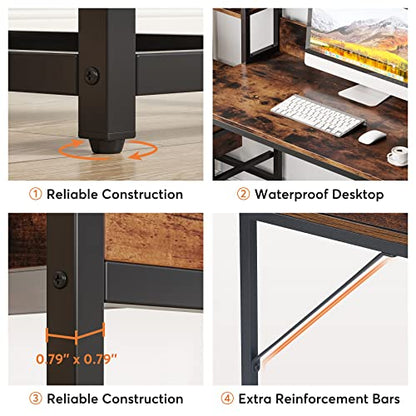Tribesigns 55 Inch Computer Desk with 2 Drawers and Storage Shelves, Rustic Office Desk with Hutch, Study Writing Gaming Table Laptop Workstation for Home Office (Brown) - color: Brown