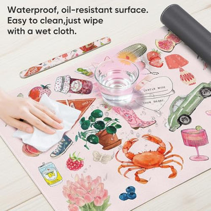 Desk Mat, Pink Leather Desk Pad Blotter Protector, XXL Large Mouse Pad,Computer Laptop Mouse Pads for Desktop,Waterproof Writing Anti-Slip Mousepad for Office and Home I Cute Funny Stickers - color: Cute Funny Stickers